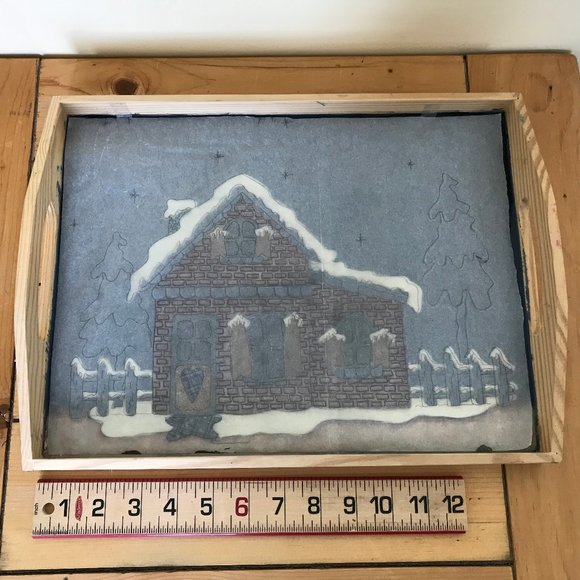 Hand Painted Wooden Tray Winter Country House Tole Design Unfinished 11x14" - Picture 2 of 5